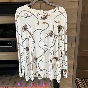 Chico's White and Gold Long Sleeve Top